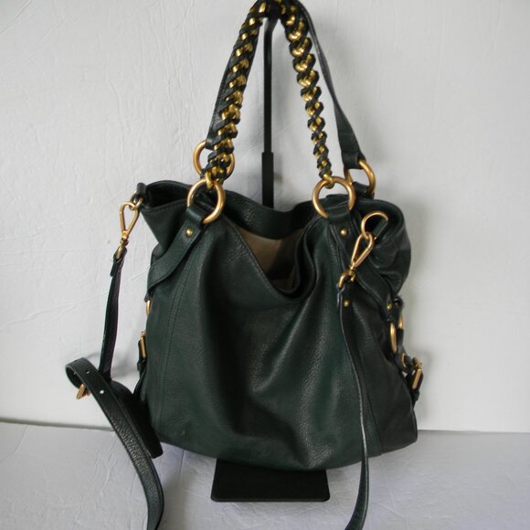 Michael Kors DARK GREEN Pebble Leather SLOUCHY Hobo Shoulder Bag CROSSBODY - Picture 1 of 8